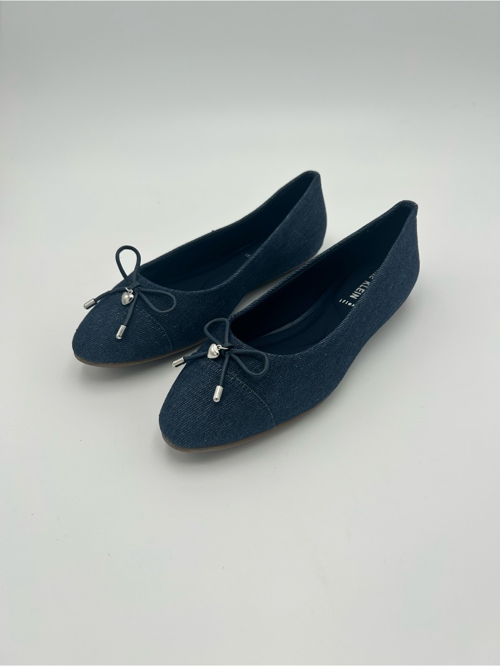 Anne Klein Navy Blue Bow Cap Toe Ballet Flats